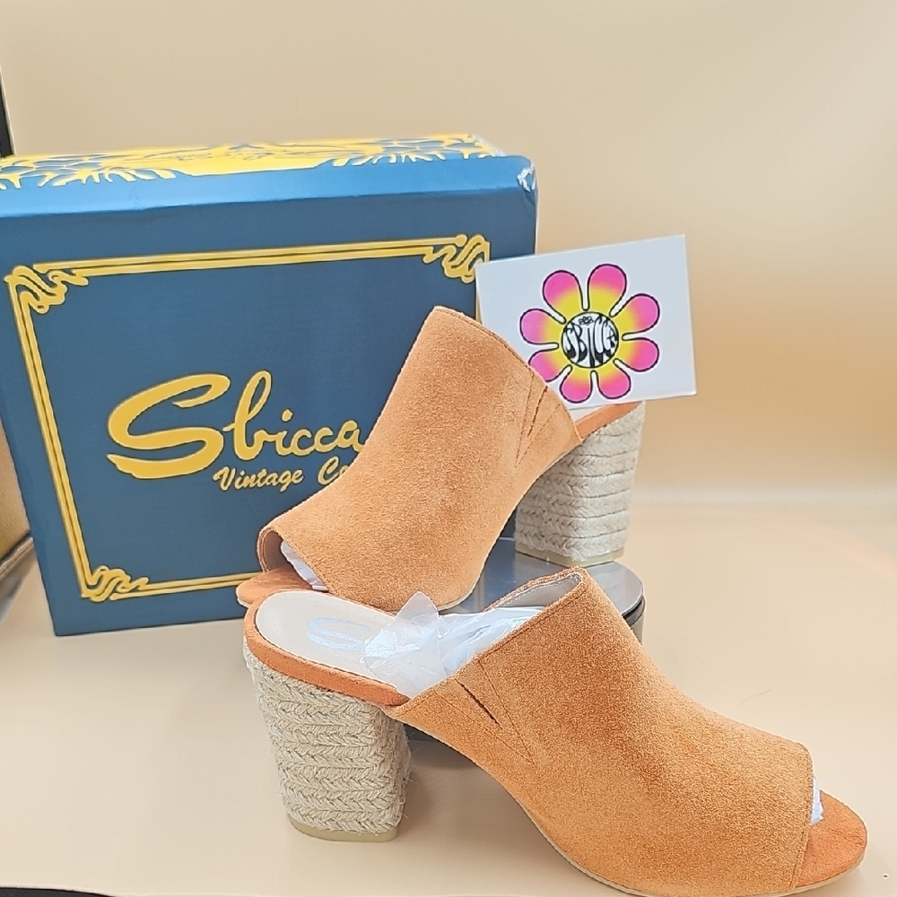 NIB Sbicca Orange Mules with Open Toe and Jute Heel